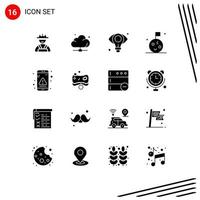 Group of 16 Solid Glyphs Signs and Symbols for interaction app business space flag Editable Vector Design Elements