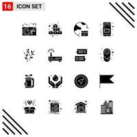 Pack of 16 Modern Solid Glyphs Signs and Symbols for Web Print Media such as buds research app explore internet Editable Vector Design Elements