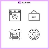 4 Icons in Line Style Outline Symbols on White Background Creative Vector Signs for Web mobile and Print