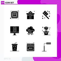 Solid Icon set Pack of 9 Glyph Icons isolated on White Background for Web Print and Mobile vector