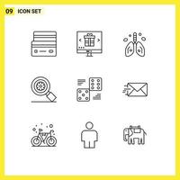 Set of 9 Commercial Outlines pack for gear research online organ heart Editable Vector Design Elements