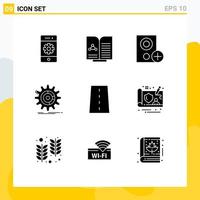 Universal Icon Symbols Group of 9 Modern Solid Glyphs of process data book setting hardware Editable Vector Design Elements