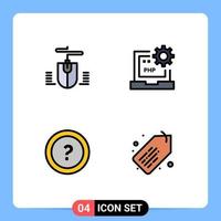 Mobile Interface Filledline Flat Color Set of 4 Pictograms of mouse ask code development question Editable Vector Design Elements