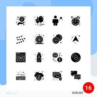 Set of 16 Modern UI Icons Symbols Signs for lights timepiece avatar time person Editable Vector Design Elements