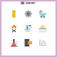 Pack of 9 Modern Flat Colors Signs and Symbols for Web Print Media such as print page kids document fire Editable Vector Design Elements