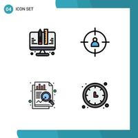 4 Thematic Vector Filledline Flat Colors and Editable Symbols of coding chart web management clock Editable Vector Design Elements