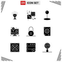 9 Icons Solid Style Grid Based Creative Glyph Symbols for Website Design Simple Solid Icon Signs Isolated on White Background 9 Icon Set vector