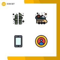 Pack of 4 Modern Filledline Flat Colors Signs and Symbols for Web Print Media such as bamboo phone automobile spacecraft earth Editable Vector Design Elements