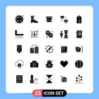 Group of 25 Solid Glyphs Signs and Symbols for discount clothes cleaning computers network Editable Vector Design Elements