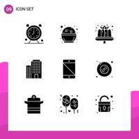 Pack of 9 Modern Solid Glyphs Signs and Symbols for Web Print Media such as devices house phirni office sweets Editable Vector Design Elements