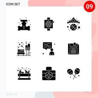 Set of 9 Vector Solid Glyphs on Grid for tree bench watch date winner Editable Vector Design Elements