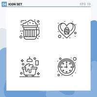 Mobile Interface Line Set of 4 Pictograms of chocolate bathroom hot heart shower Editable Vector Design Elements