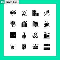 Pictogram Set of 16 Simple Solid Glyphs of building light university idea clock Editable Vector Design Elements