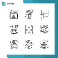 Vector Pack of 9 Outline Symbols Line Style Icon Set on White Background for Web and Mobile