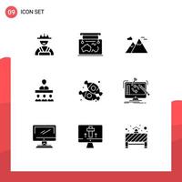 9 User Interface Solid Glyph Pack of modern Signs and Symbols of dessert office mountains teamwork meeting Editable Vector Design Elements