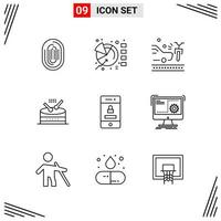 9 Icons Line Style Grid Based Creative Outline Symbols for Website Design Simple Line Icon Signs Isolated on White Background 9 Icon Set vector