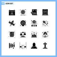 16 iconos estilo sólido símbolos de glifo creativo signo de icono sólido negro aislado sobre fondo blanco vector