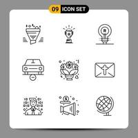 9 Black Icon Pack Outline Symbols Signs for Responsive designs on white background 9 Icons Set vector