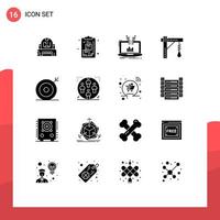 Pack of 16 Modern Solid Glyphs Signs and Symbols for Web Print Media such as electric brightness list platform management Editable Vector Design Elements