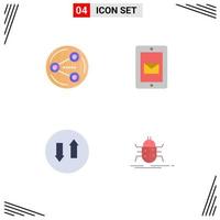 Set of 4 Vector Flat Icons on Grid for share down media service up Editable Vector Design Elements