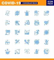 COVID19 corona virus contamination prevention Blue icon 25 pack such as protect transfusion disease blood wash viral coronavirus 2019nov disease Vector Design Elements