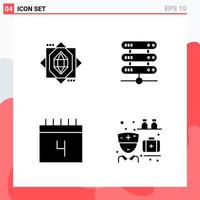 Collection of 4 Vector Icons in solid style Modern Glyph Symbols for Web and Mobile Solid Icon Sign Isolated on White Background 4 Icons