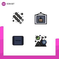 Mobile Interface Filledline Flat Color Set of 4 Pictograms of bbq movie birthday picture analysis Editable Vector Design Elements
