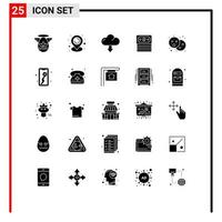 paquete de 25 signos y símbolos de glifos sólidos modernos para medios de impresión web, como elementos de diseño de vectores editables de dólar de pan de flecha de comida de fiesta