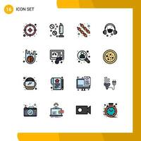 Modern Set of 16 Flat Color Filled Lines and symbols such as hobby meteor marshmallow asteroid graduation Editable Creative Vector Design Elements