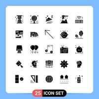 Set of 25 Commercial Solid Glyphs pack for wifi wooden sky spoon ladle Editable Vector Design Elements