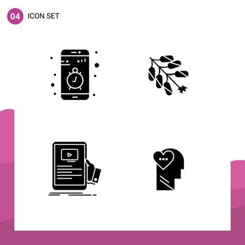 4 User Interface Solid Glyph Pack of modern Signs and Symbols of app forum smartphone china webinar Editable Vector Design Elements