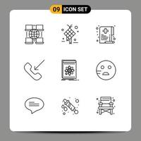 conjunto moderno de 9 esquemas y símbolos como elementos de diseño de vectores editables de documentos móviles de atención saliente api