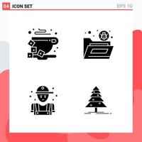 Collection of 4 Vector Icons in solid style Modern Glyph Symbols for Web and Mobile Solid Icon Sign Isolated on White Background 4 Icons