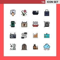 16 Flat Color Filled Line concept for Websites Mobile and Apps lock pad arrow nature tank military Editable Creative Vector Design Elements
