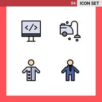 Set of 4 Modern UI Icons Symbols Signs for computer people clean vacuum priest Editable Vector Design Elements