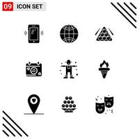 User Interface Pack of 9 Basic Solid Glyphs of farming day ball date play Editable Vector Design Elements