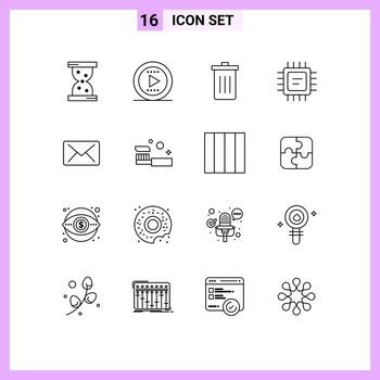 16 Creative Icons Modern Signs and Symbols of bath mail delete email microchip Editable Vector Design Elements