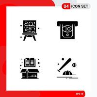 Creative Set of 4 Universal Glyph Icons isolated on White Background vector