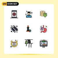 9 Universal Filledline Flat Color Signs Symbols of chess supplement school protein secure Editable Vector Design Elements