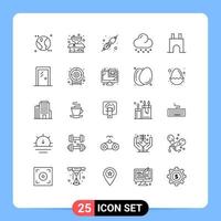 25 Thematic Vector Lines and Editable Symbols of medieval castle tower plug castle building weather Editable Vector Design Elements