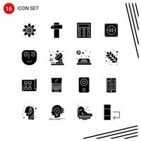 Collection of 16 Vector Icons in solid style Pixle Perfect Glyph Symbols for Web and Mobile Solid Icon Signs on White Background 16 Icons