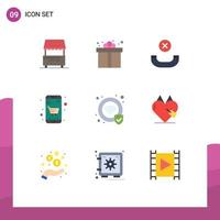 9 Thematic Vector Flat Colors and Editable Symbols of security online shop shopping cart basket Editable Vector Design Elements