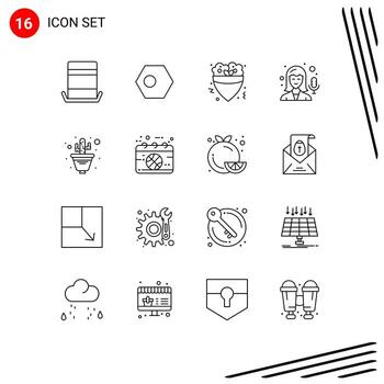 Set of 16 Modern UI Icons Symbols Signs for flower recording flag microphone crepe Editable Vector Design Elements