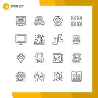 Pictogram Set of 16 Simple Outlines of electric view heart page grid Editable Vector Design Elements