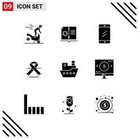 9 Universal Solid Glyphs Set for Web and Mobile Applications steamboat medical mobile ribbon cancer Editable Vector Design Elements