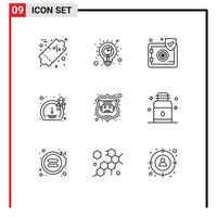 Modern Set of 9 Outlines Pictograph of robot database growth insurance speed meter Editable Vector Design Elements