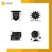 Stock Vector Icon Pack of 4 Line Signs and Symbols for flag money skull flow card Editable Vector Design Elements