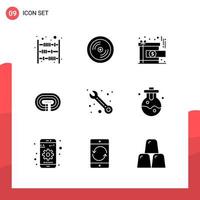 Pack of 9 Universal Glyph Icons for Print Media on White Background vector