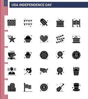 Happy Independence Day USA Pack of 25 Creative Solid Glyph of saloon door american st irish Editable USA Day Vector Design Elements