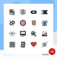 16 Universal Flat Color Filled Line Signs Symbols of shine ticket love movie playstation Editable Creative Vector Design Elements